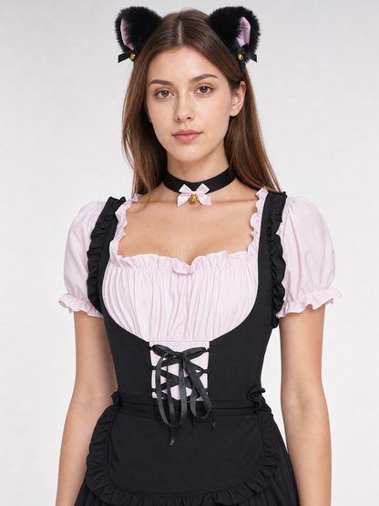 Lolita-Style Dress with Apron, Ruffles, and Lacing Costume Dresses detail 2