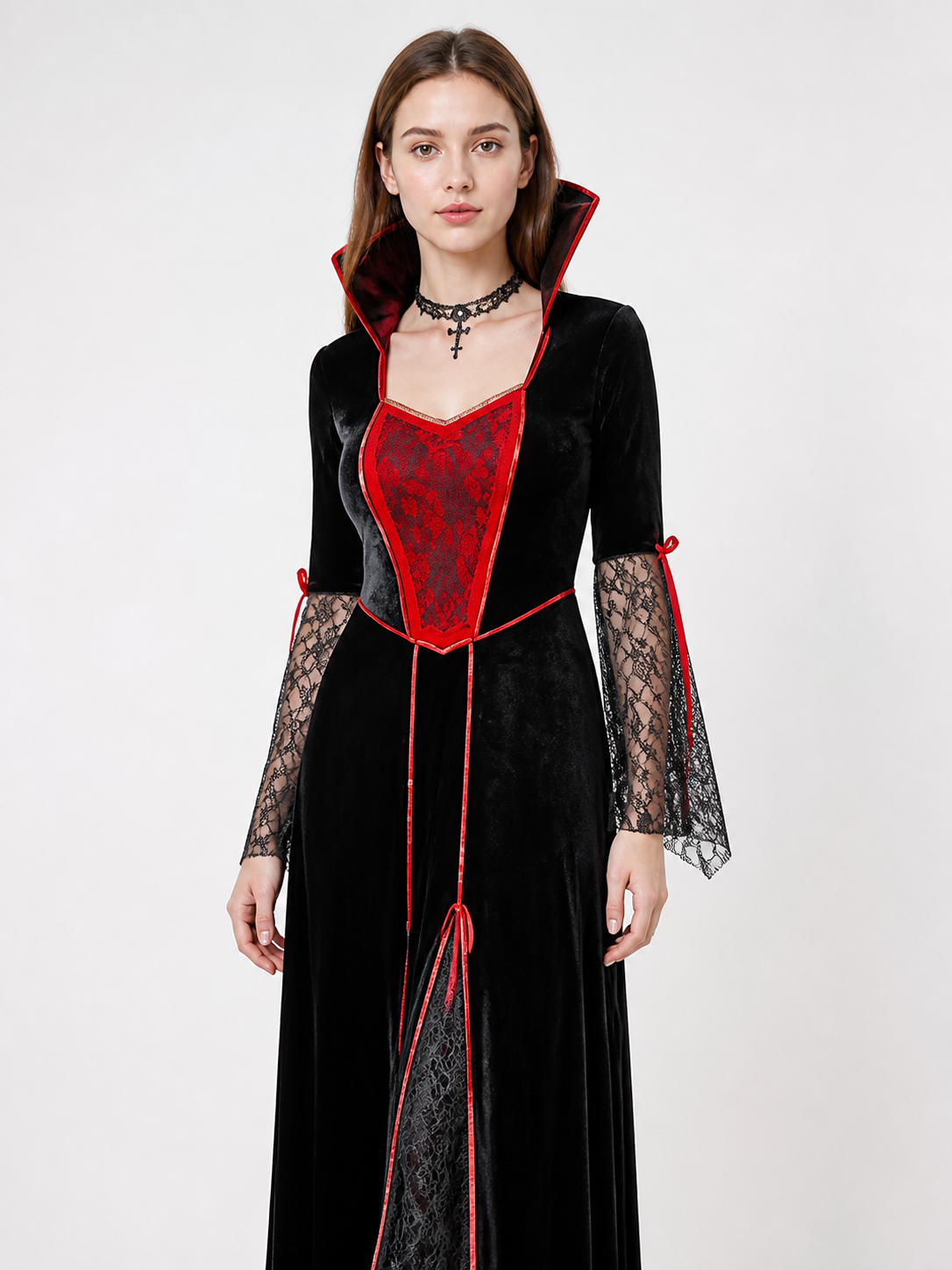 Vampire Costume with Red Trim for Halloween Costumes detail 2