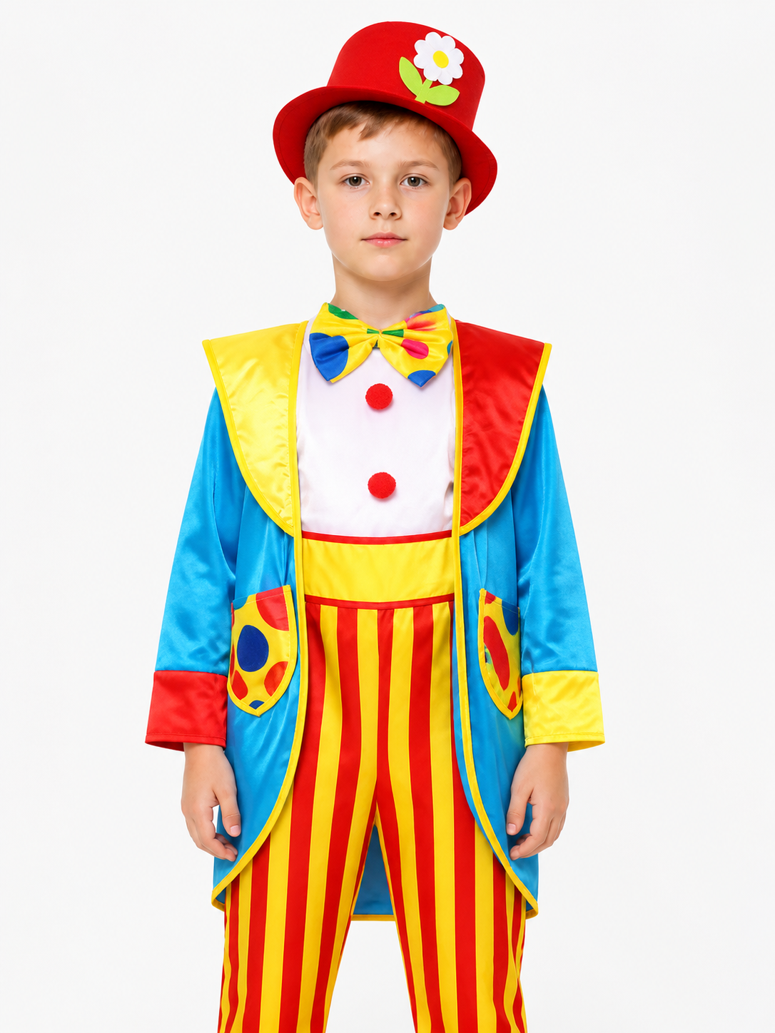 Clown Costume with Striped Jumpsuit and Hat Costume Headwear detail 3