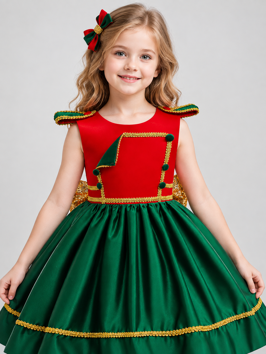 New Year Dress with a Full Skirt and a Gold Bow