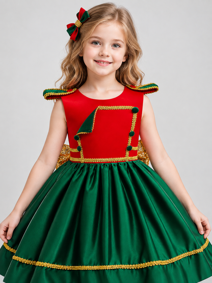 New Year Dress with a Full Skirt and a Gold Bow