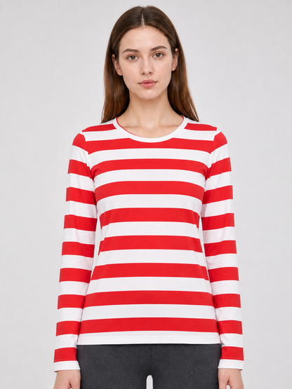 Red and White Striped T-Shirt for Cosplay Costumes detail 2