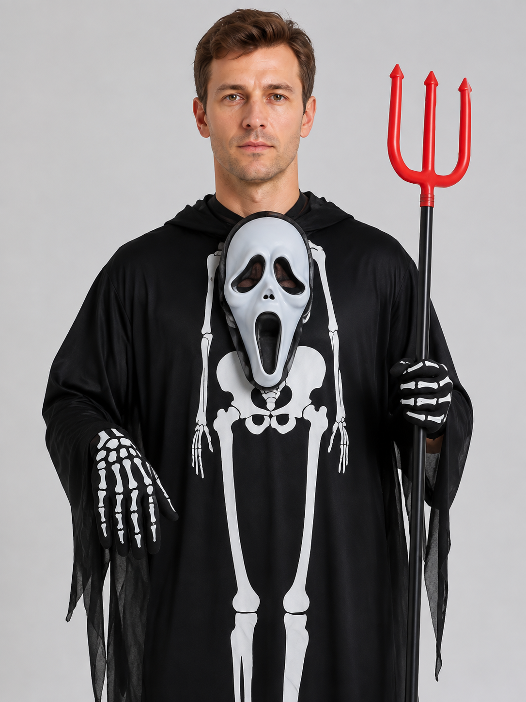 Skeleton robe costume with mask and trident Costume Masks detail 2