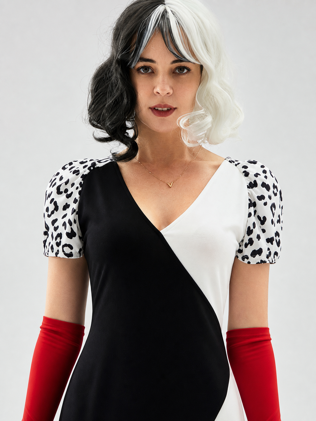 Cruella cosplay dress, black and white, long