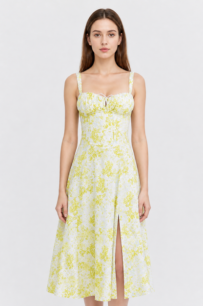 Spaghetti Strap Dress with Slit and Floral Print Costume Dresses detail 3