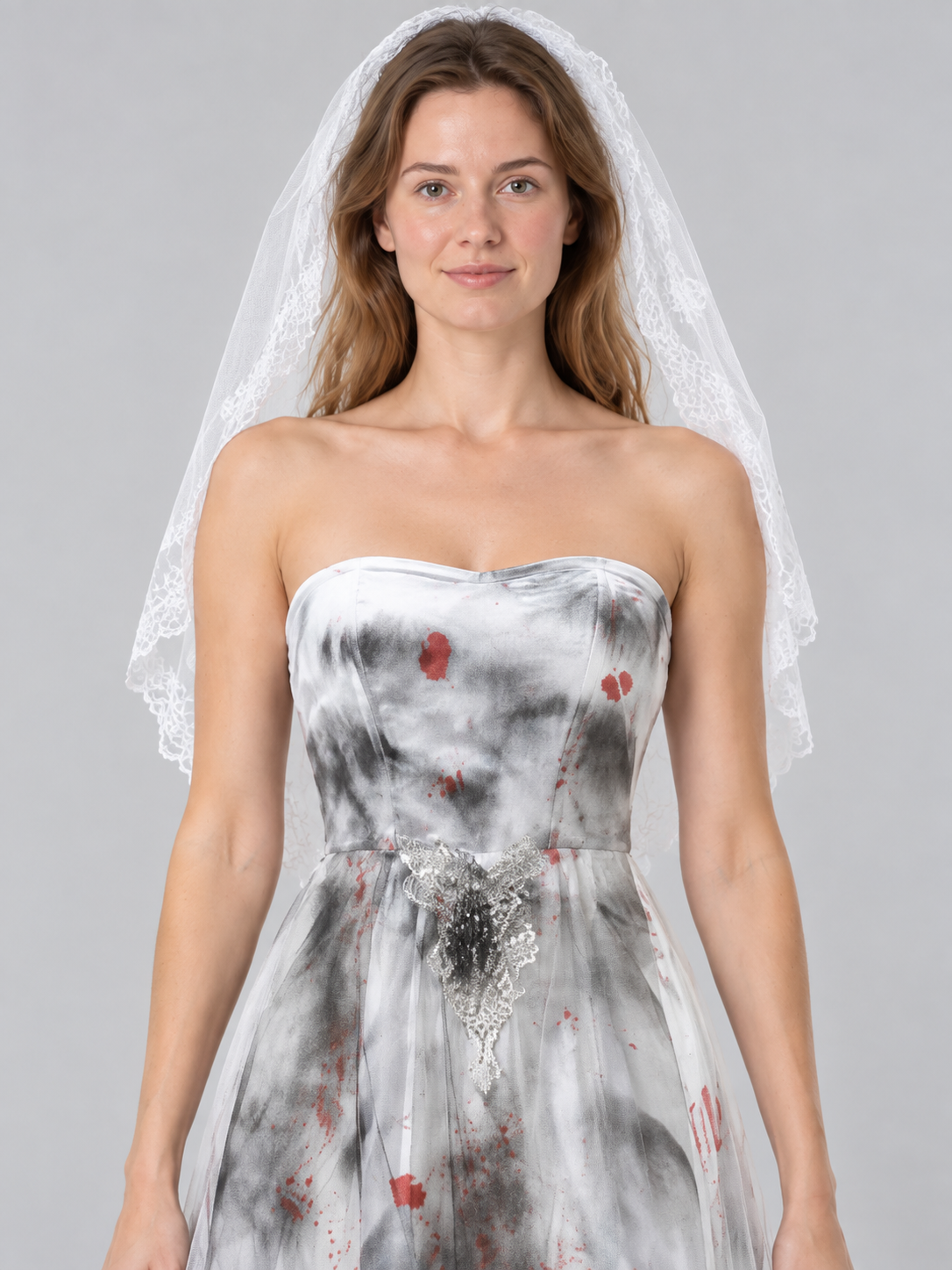 Ghost Bride Carnival Costume with White Lace Veil