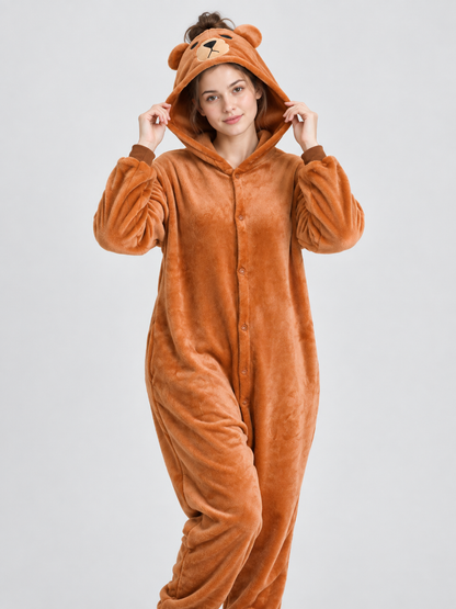 Hooded Pajama Jumpsuit with Ears and Face