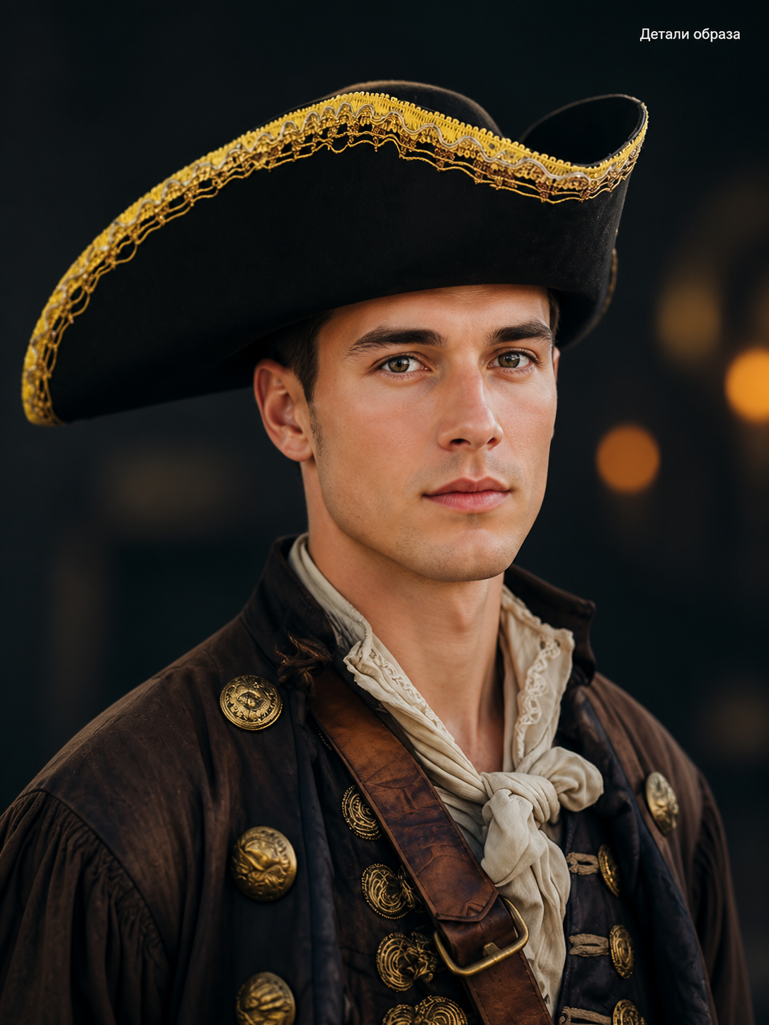 Black tricorn hat with gold trim product view 25