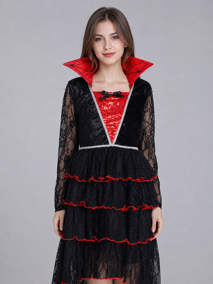 Gothic Dress with Layered Skirt and Necklace
