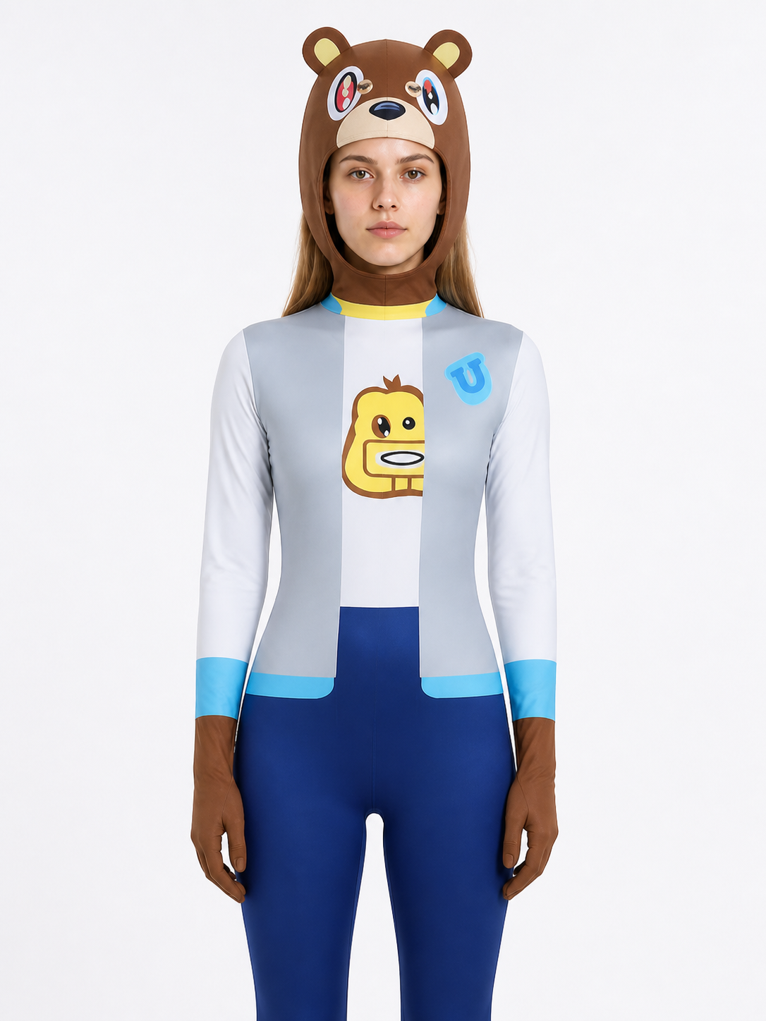 Bear Hooded Cosplay Jumpsuit, Blue and White Costumes detail 2