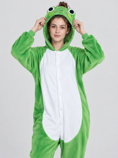 Green Pajama Jumpsuit with Frog Hood