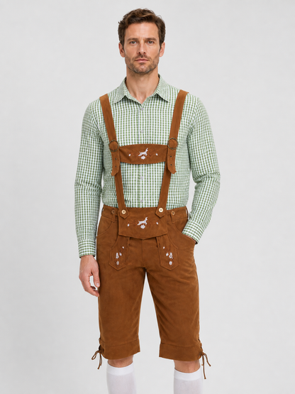 Plaid Folk Costume with Embroidery and Suspenders Costumes detail 3