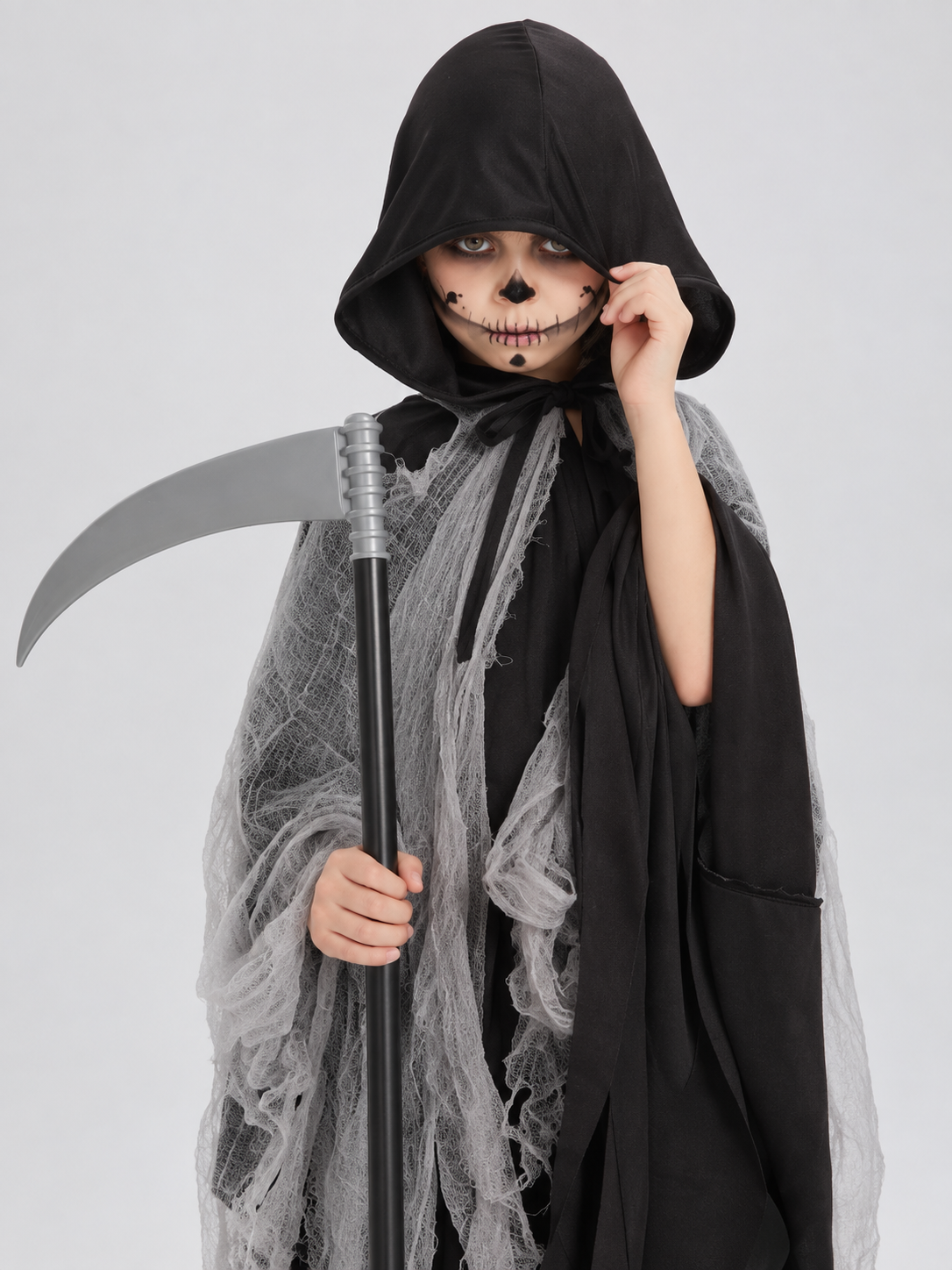 Kids' Carnival Cape with Hood, Gray Ripped Inserts