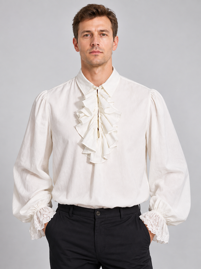 White Renaissance-Style Shirt with Jabot and Lace