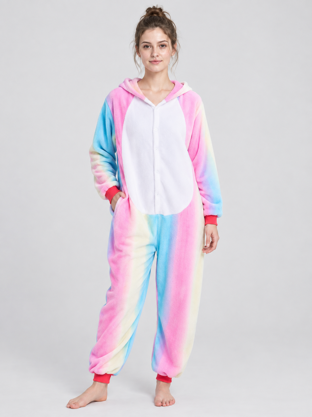 Flannel Hooded Pajama Jumpsuit with Cuffs