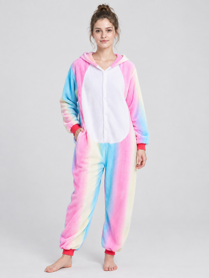 Flannel Hooded Pajama Jumpsuit with Cuffs