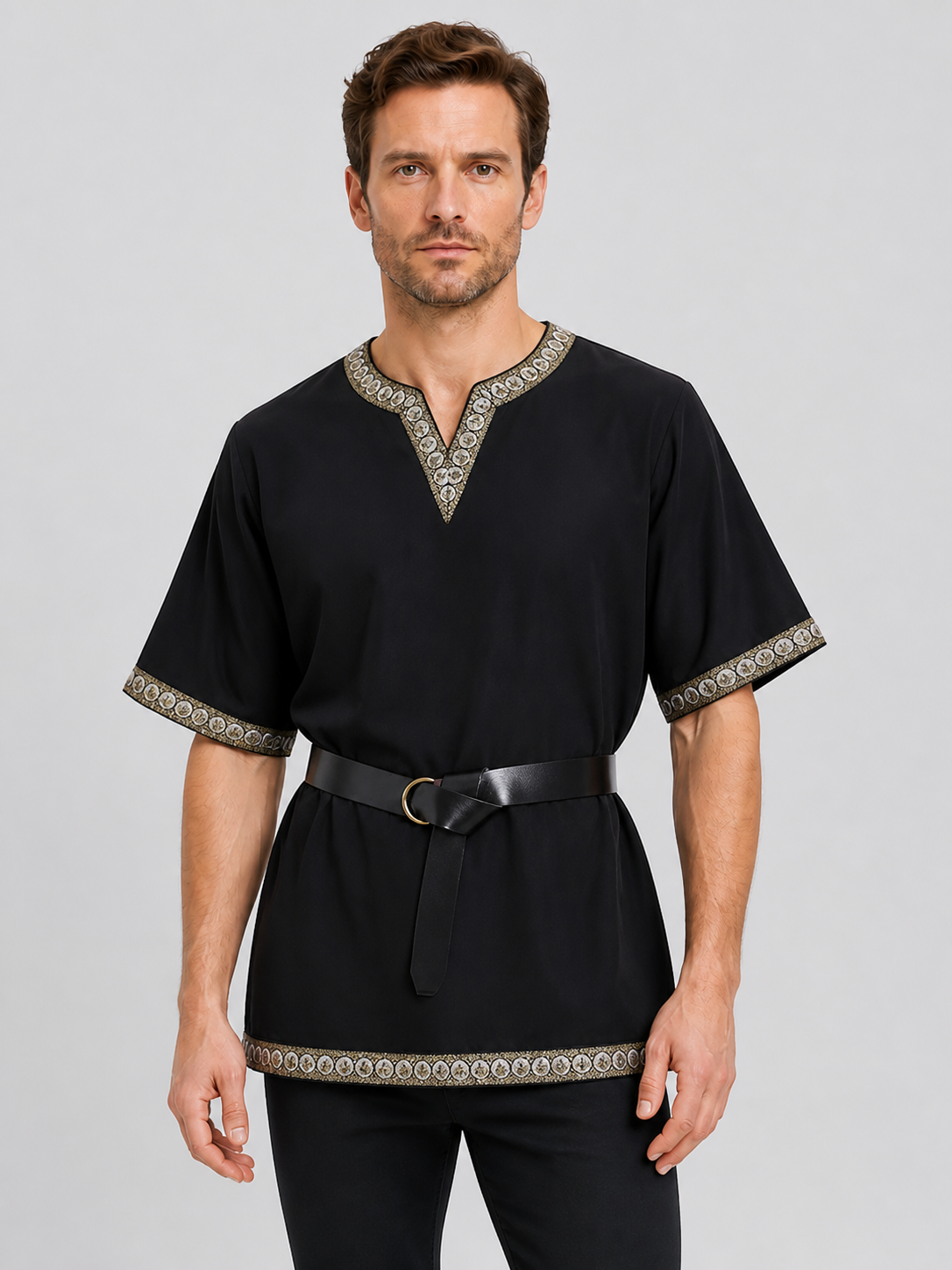 Retro V-Neck Top with Belt and Trim product detail 3