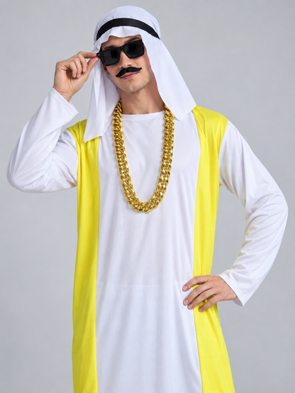 Carnival costume with yellow side inserts and mustache