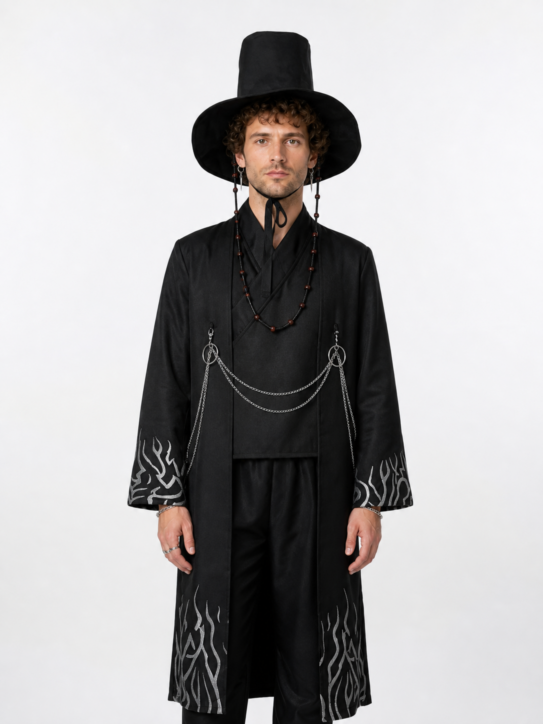 Black cosplay costume with long coat and hat Costume Headwear detail 3