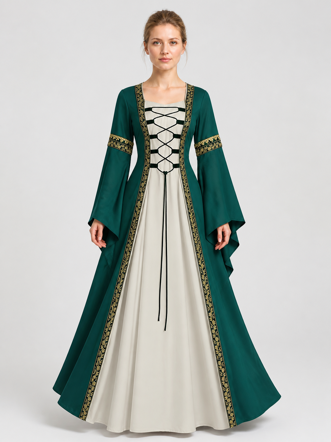 Long Medieval-Style Dress with Flared Sleeves Costume Dresses detail 3