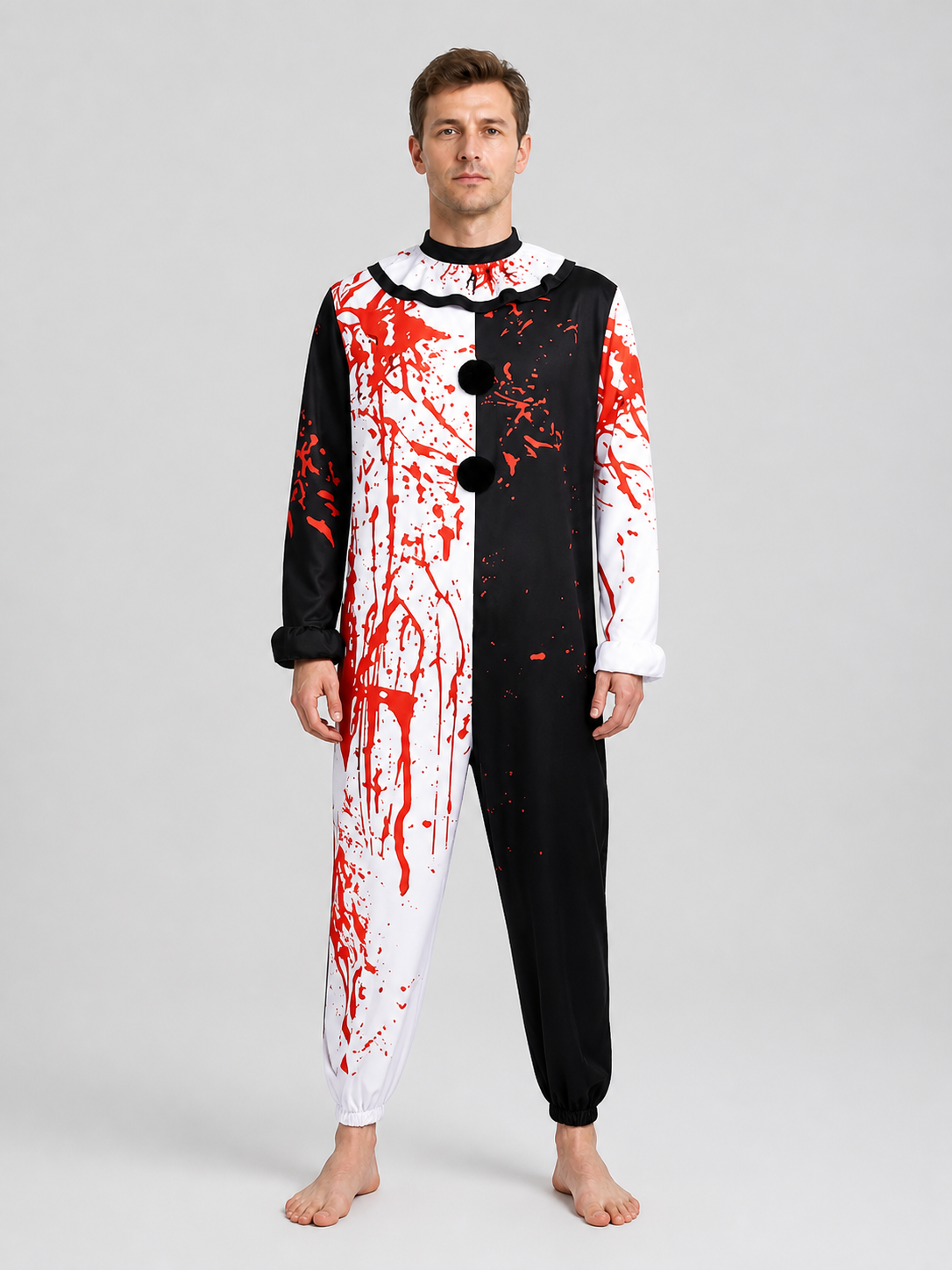 “Sinister Clown” Cosplay Costume, Black and White Jumpsuit product detail 3