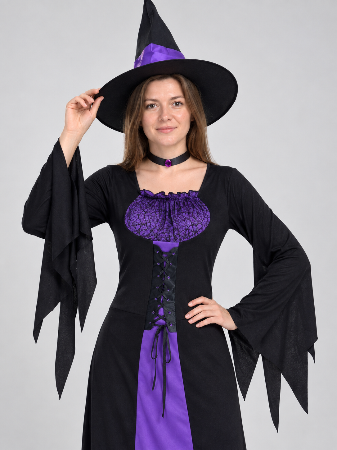 Witch Costume with Pointed Hat and Choker