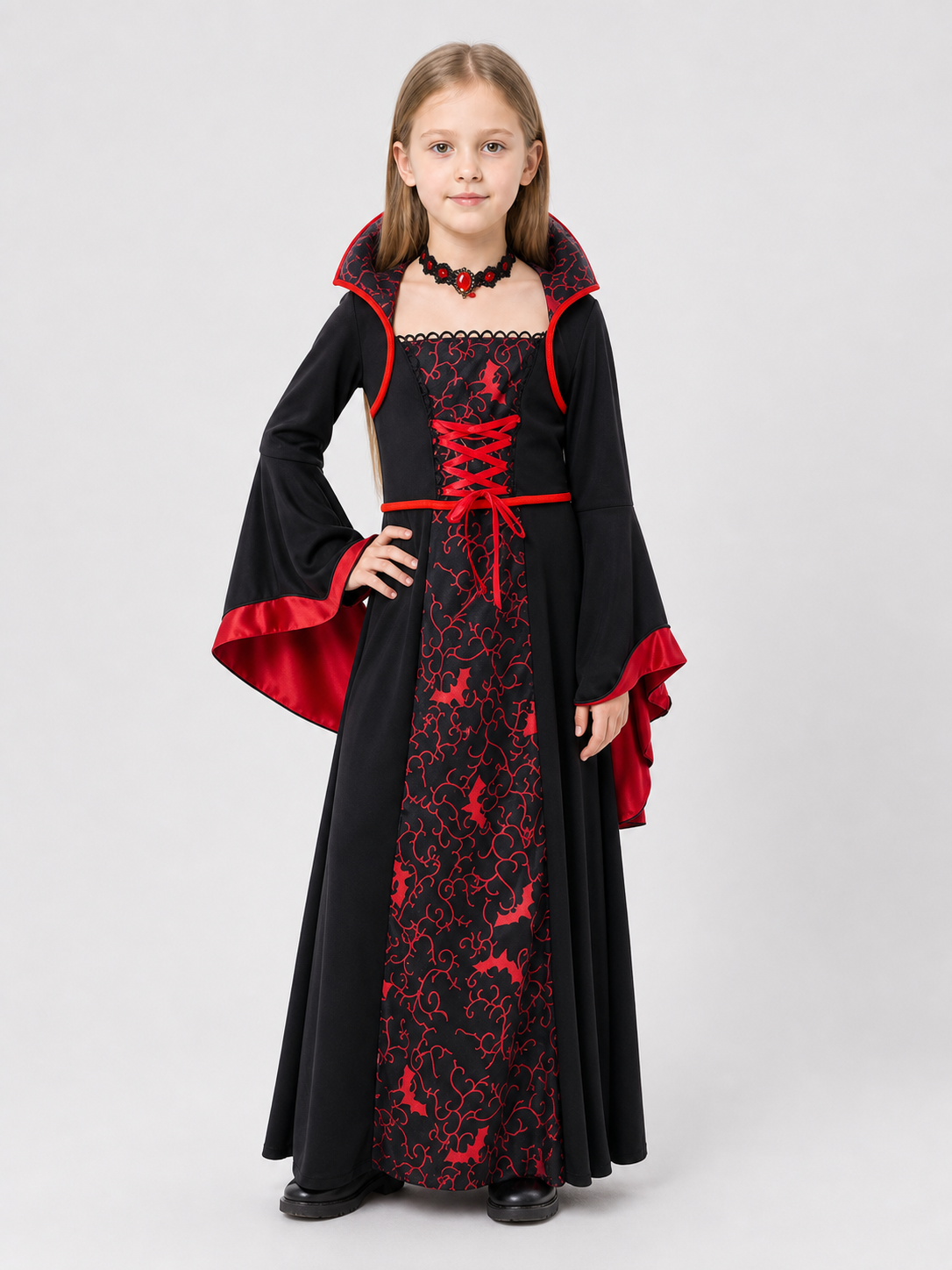 Children's Black and Red Vampire Dress with Necklace Costume Dresses detail 3