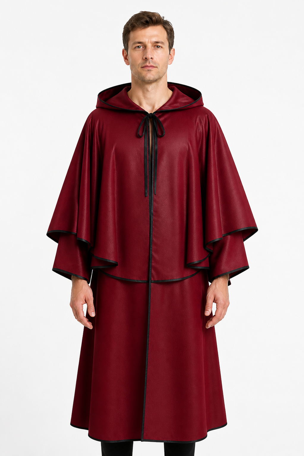 Red Hooded Robe with Black Trim for Cosplay Costumes detail 3