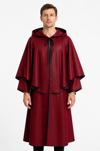 Red Hooded Robe with Black Trim for Cosplay Costumes detail 3