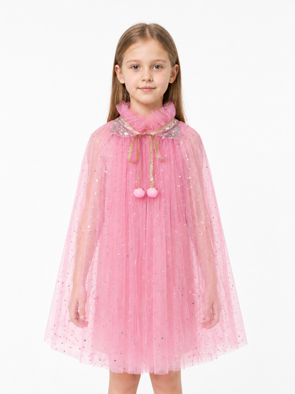Children's Pink Cape with Stars and Sequins Costume Capes detail 3