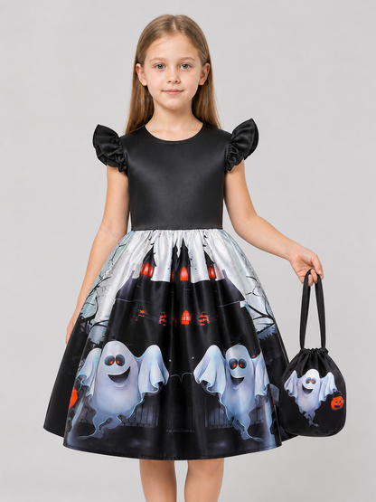 Halloween Printed Dress with Full Skirt and Handbag Costume Dresses detail 3