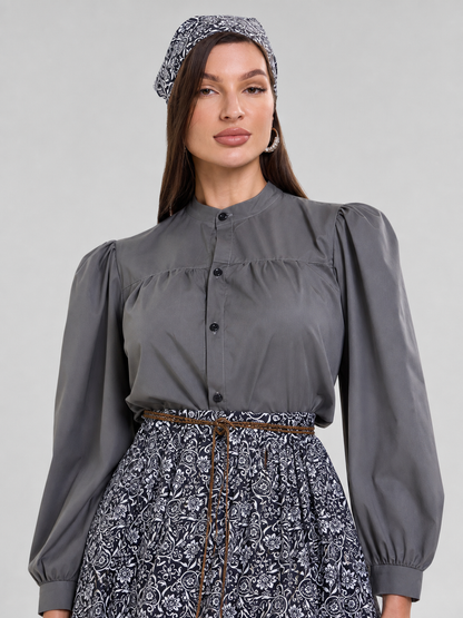 Retro-Style Dress with Stand Collar and Buttons