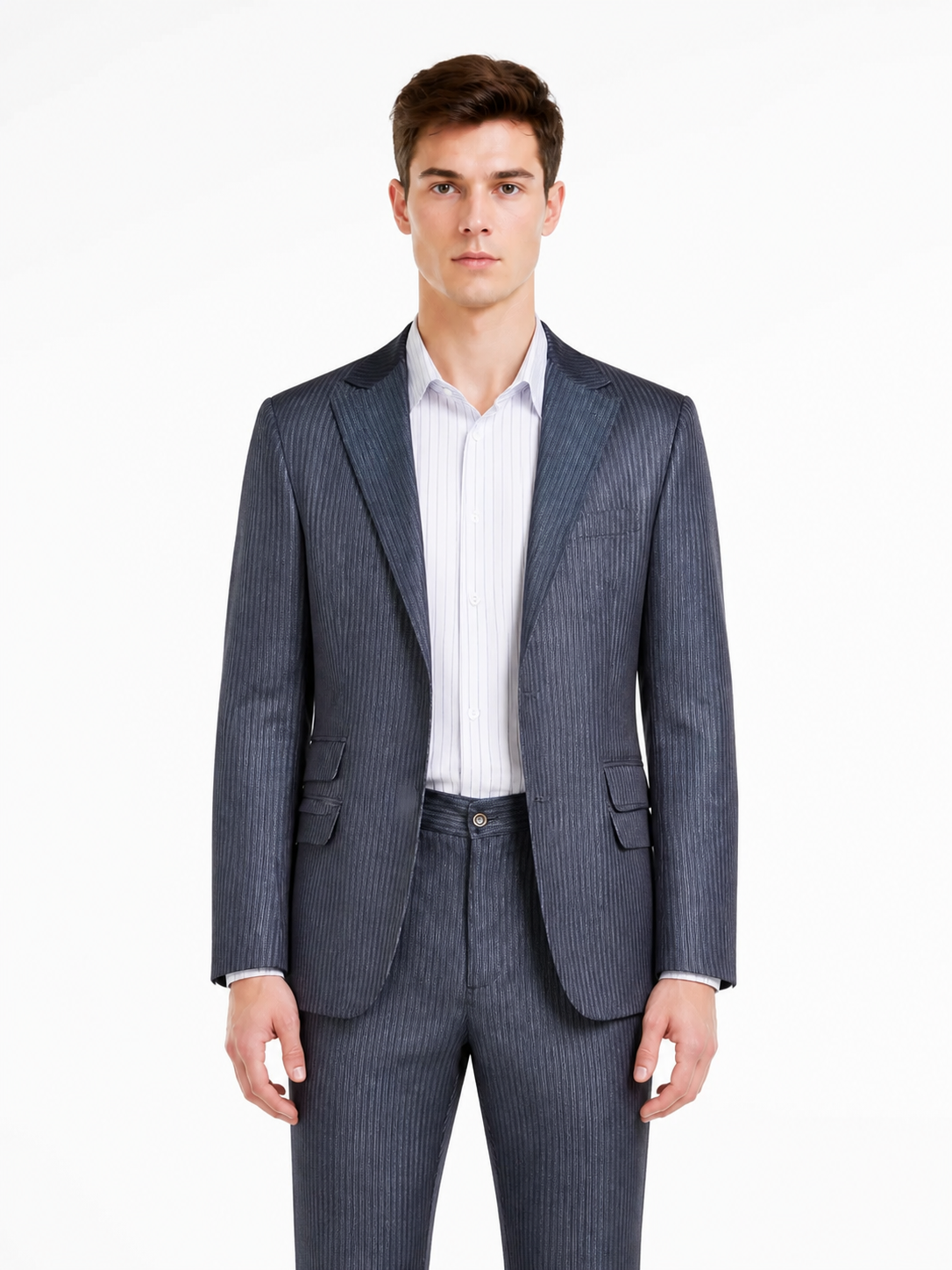 Pinstripe Two-Piece Suit with a Single-Breasted Blazer product detail 3