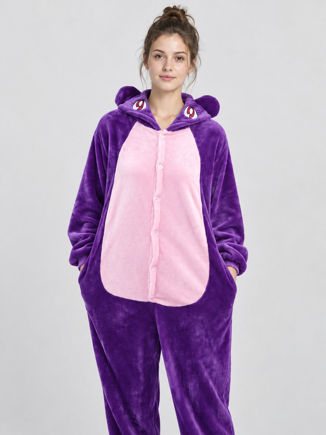 Purple Pajama Jumpsuit with Pink Insert and Ears