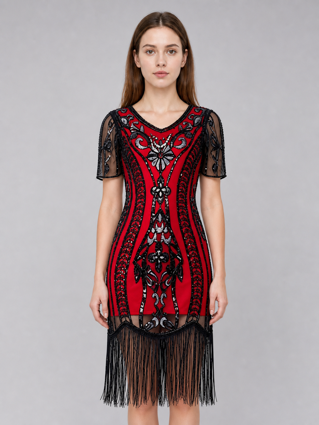 Vintage Flapper Dress with Fringe and Sequins