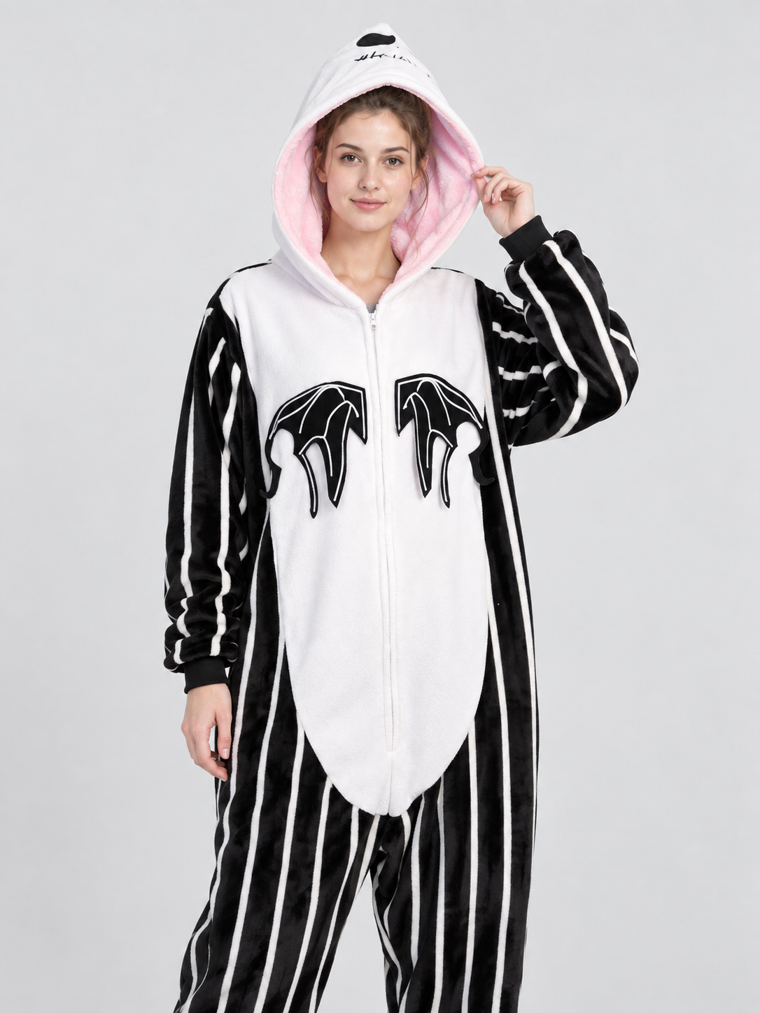 Black and White Kigurumi Pajama with Animal-Style Hood