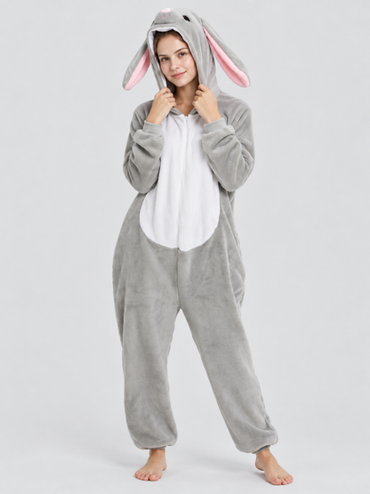 Kigurumi Pajama with Bunny Ears and White Panel