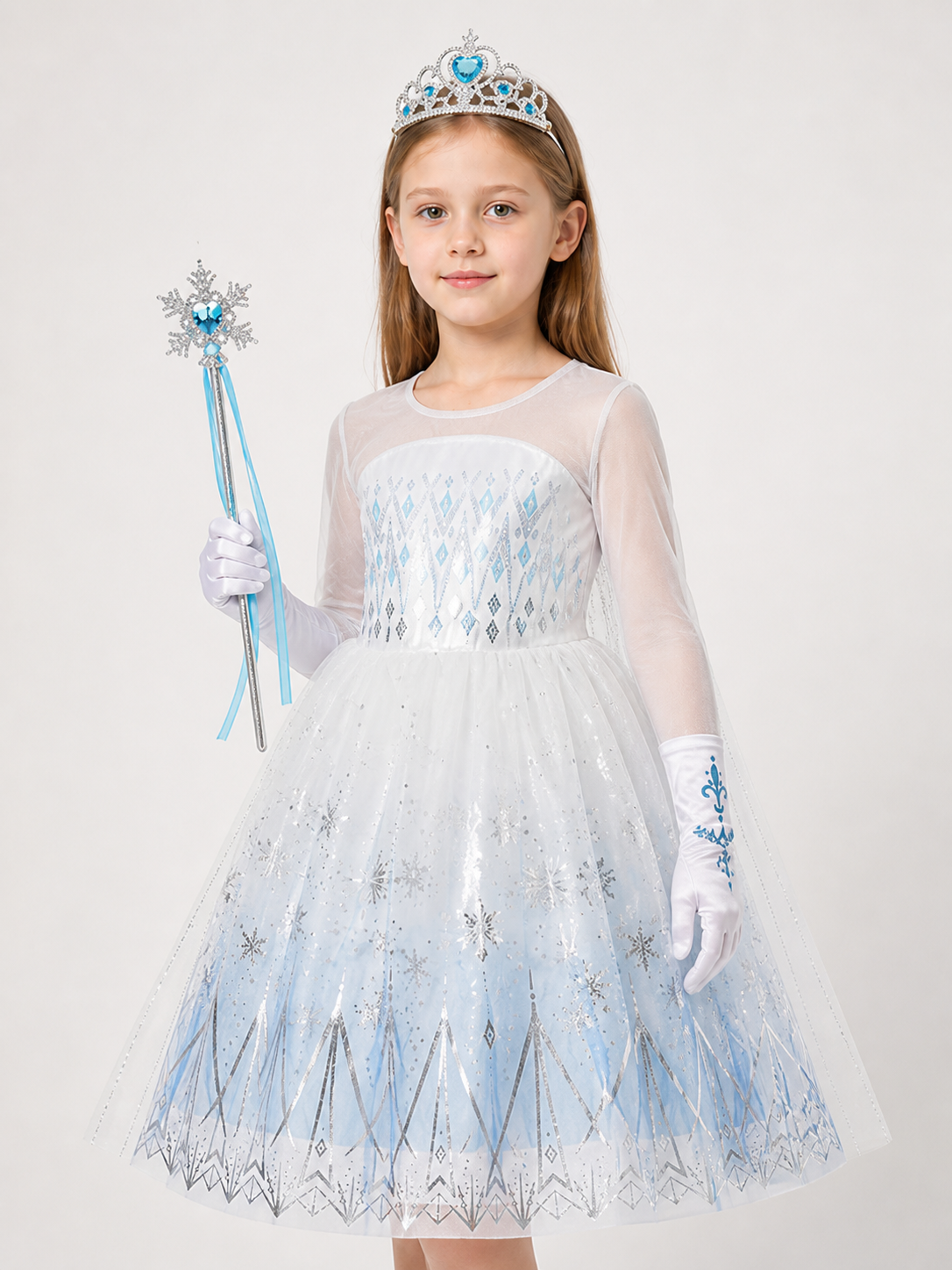 Princess Costume with a White Dress and Crown