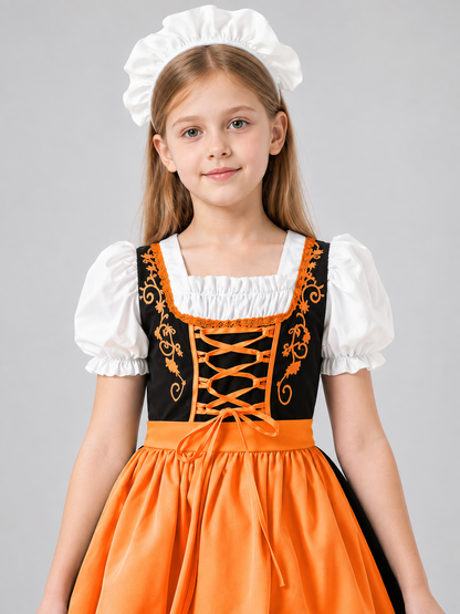 Bavarian-Style Children's Costume with Orange Apron
