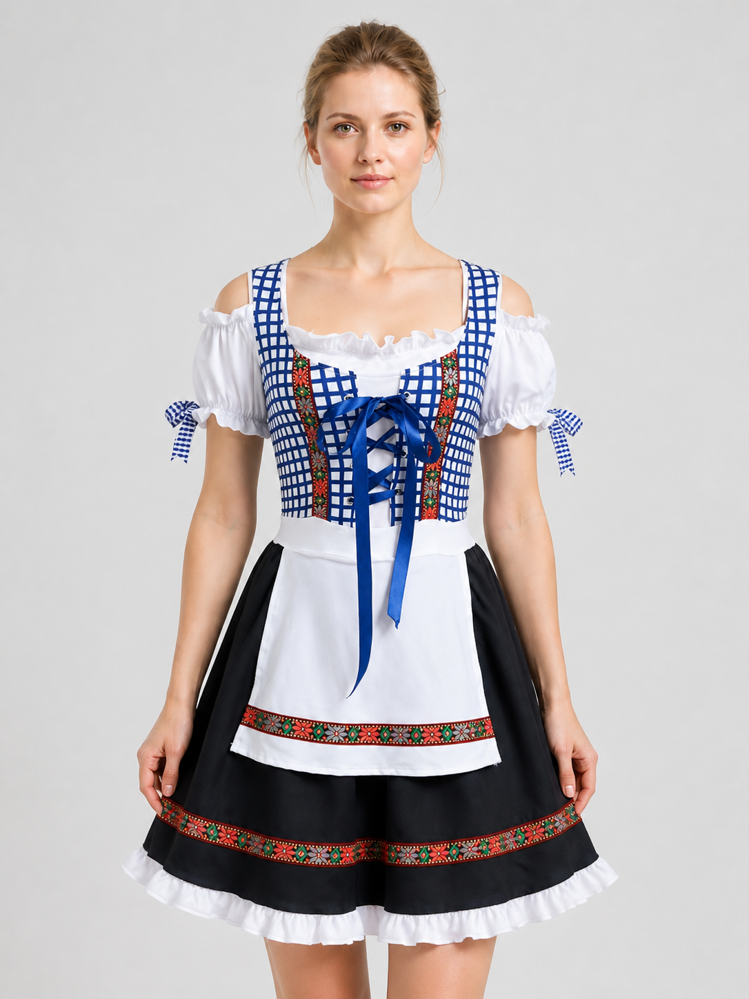 Folk Costume with Apron and Lace, Plaid, S-XXL Costumes detail 3