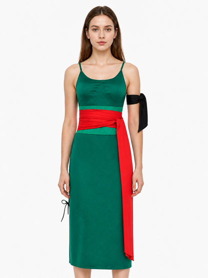 Green Sleeveless Anime Cosplay Dress with Red Belt Costume Dresses detail 2