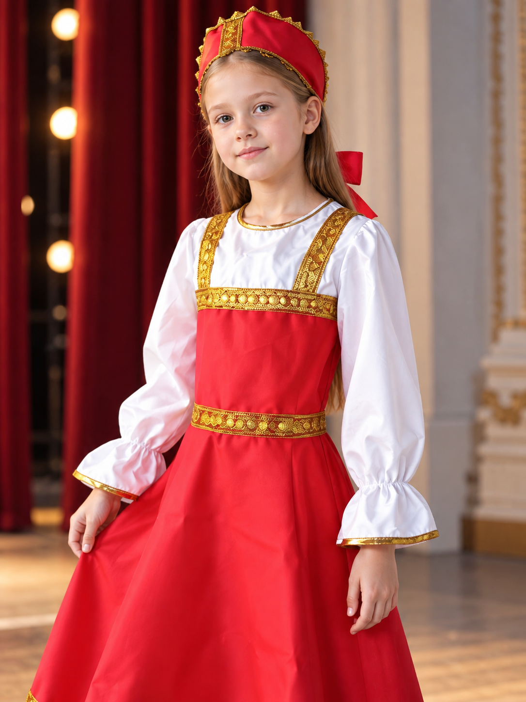 Red Stage Dress Costume with Headpiece Costume Dresses detail 2