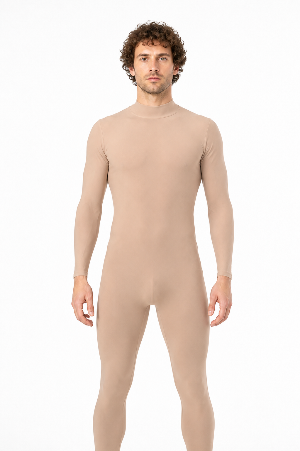 Flesh-colored zentai bodysuit with a high collar product detail 3