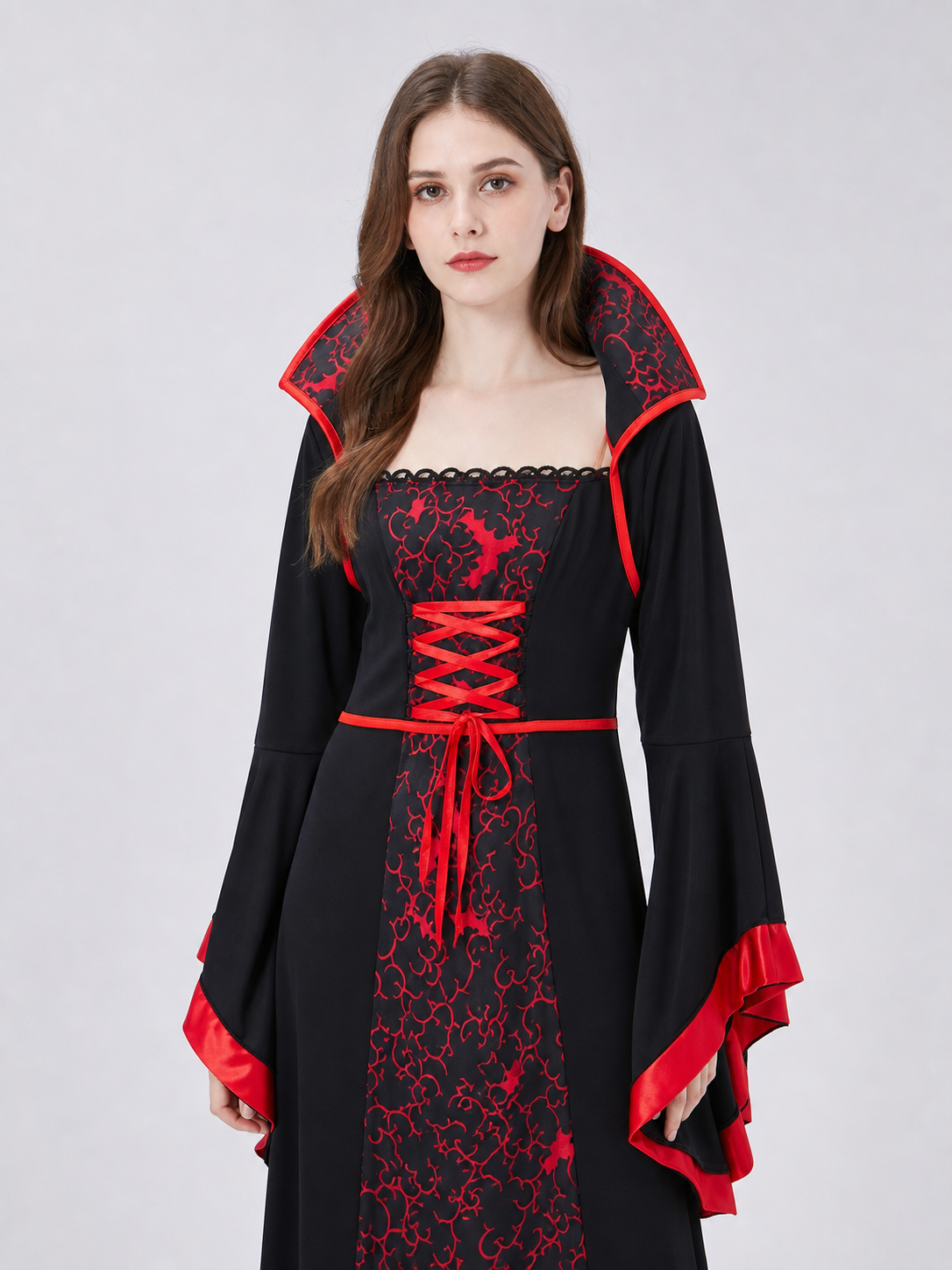 Long Gothic Vampire Cosplay Dress with Necklace