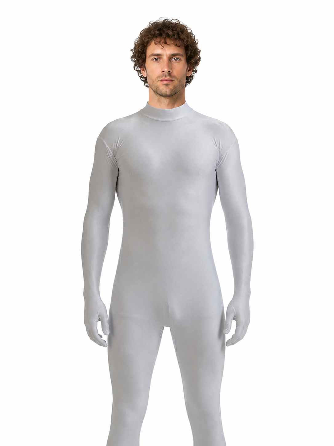 Gray Form-Fitting Jumpsuit with High Collar product detail 3