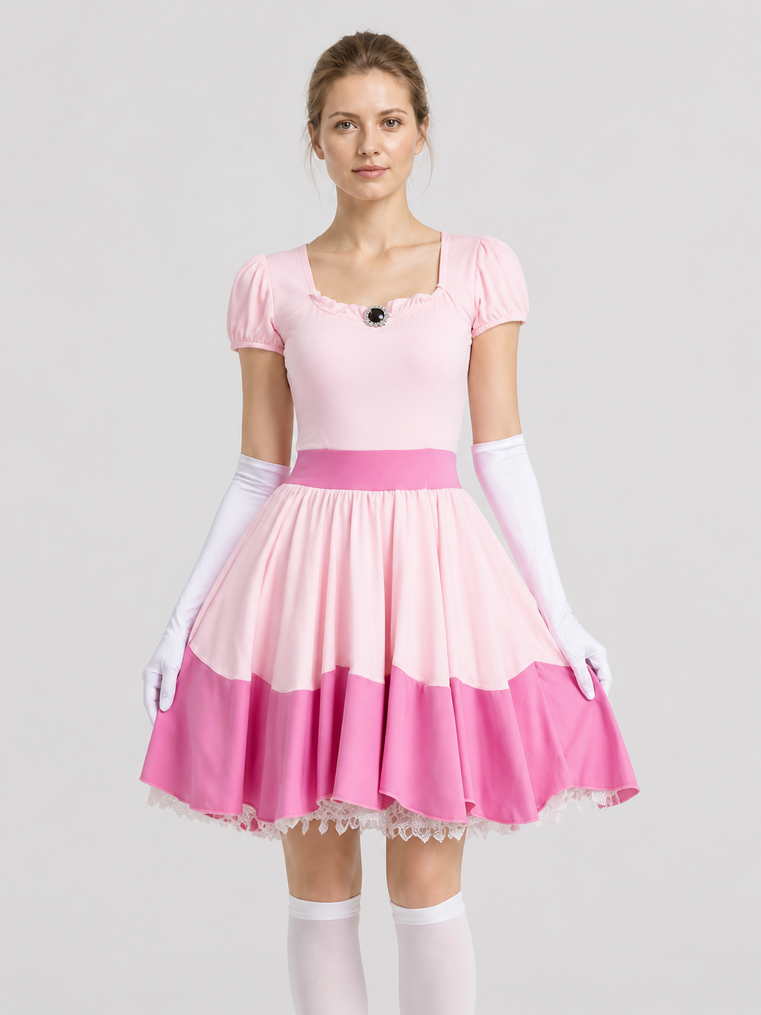 Pink cosplay dress with lace trim Costume Dresses detail 3