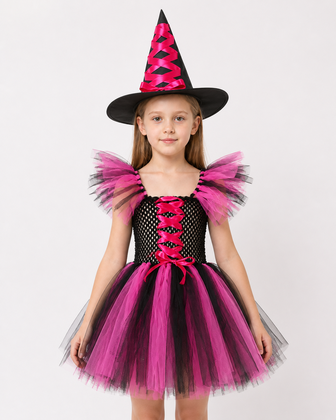 Children’s Witch Costume with Dress and Hat, Pink and Black product detail 3