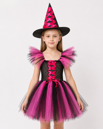 Children’s Witch Costume with Dress and Hat, Pink and Black product detail 3