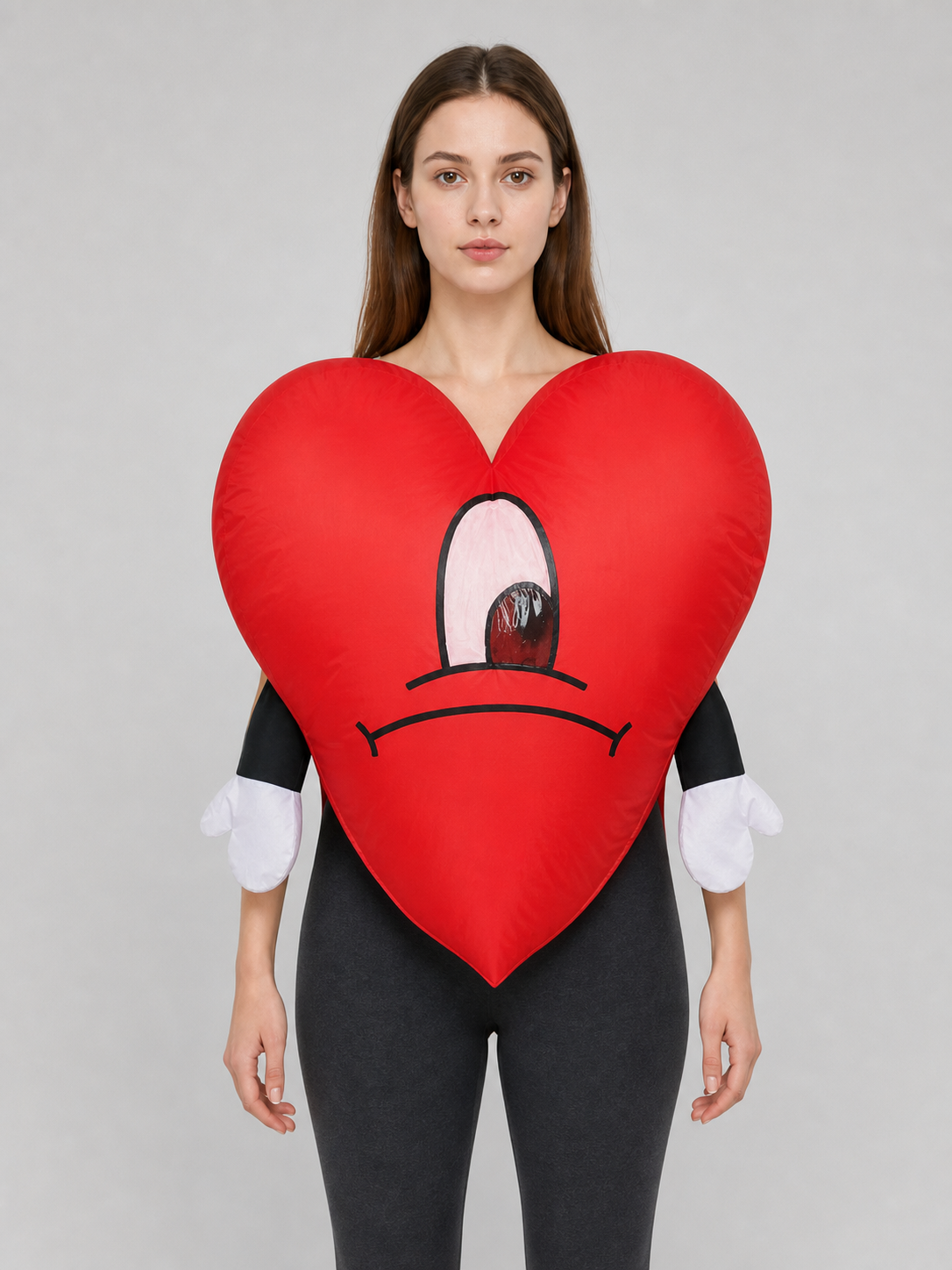 Red Heart Plush Toy with a Sad Face