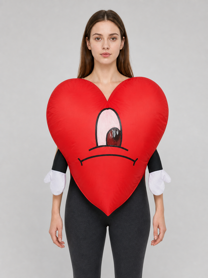 Red Heart Plush Toy with a Sad Face